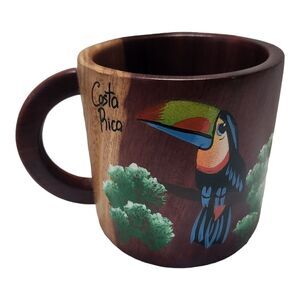 Wooden Costa Rica Souvenir Coffee Tea‎ Mug w/ Hand Painted Toucan